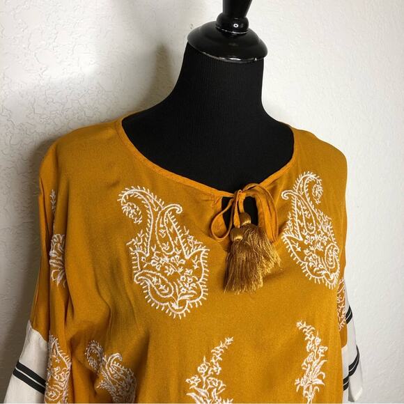 Anthropologie Floreat golden yellow embroidered striped kimono top size XS - Picture 6 of 16